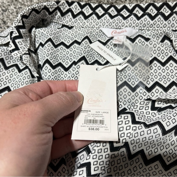 Candies Button Down Chevron Chiffon Tie Sleeves Size L long sleeve NWT See Note - Picture 5 of 10